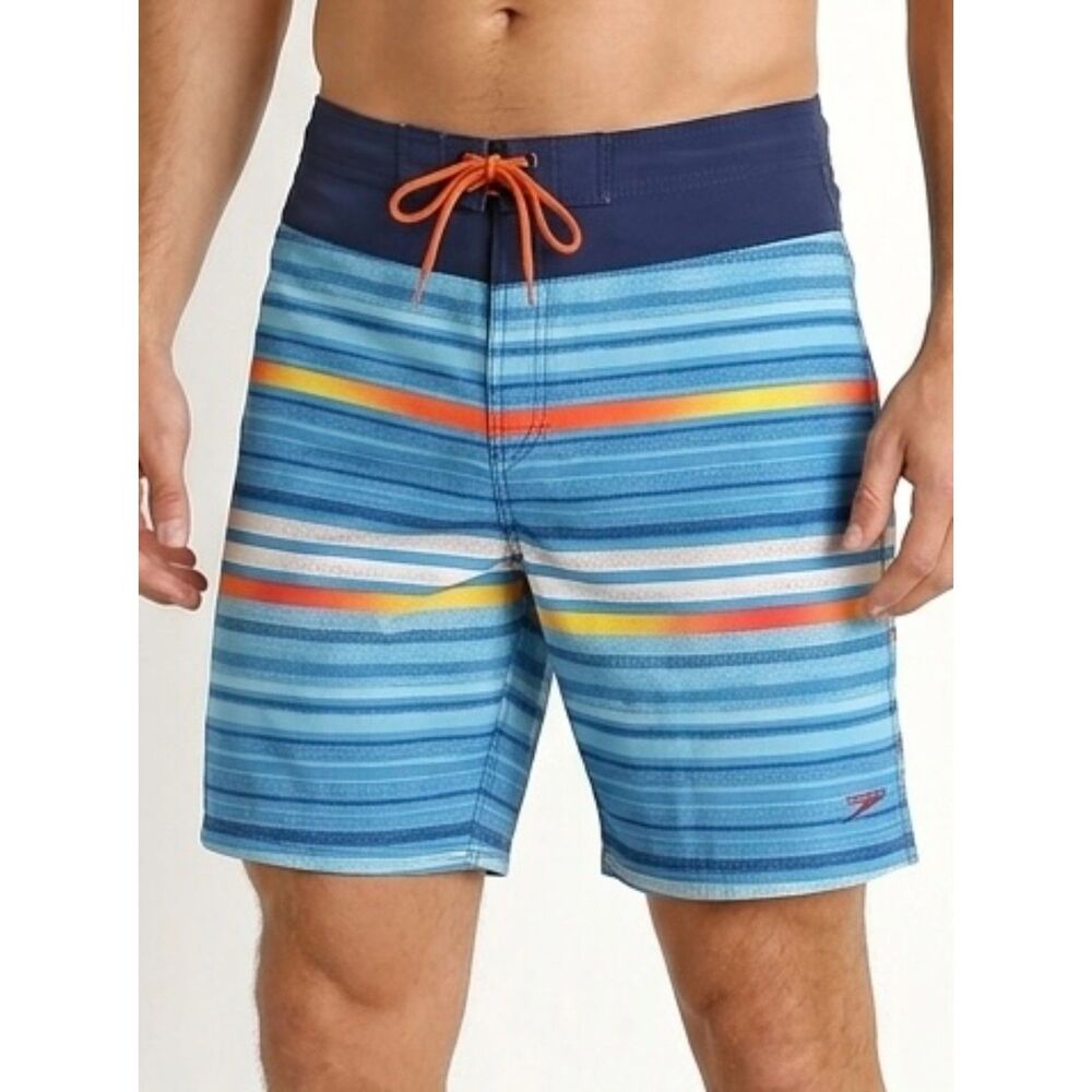 Striped Multicolor Speedo Blue Orange Yellow Board Shorts Size L Large